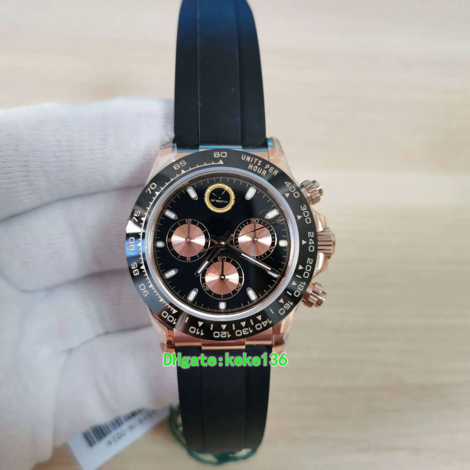 Excellent top quality Watches Wristwatches 116515LN 116515 Rose Gold Natural rubber strap Chronograph Working ETA 4130 Movement Automatic mechanical Mens Watch
