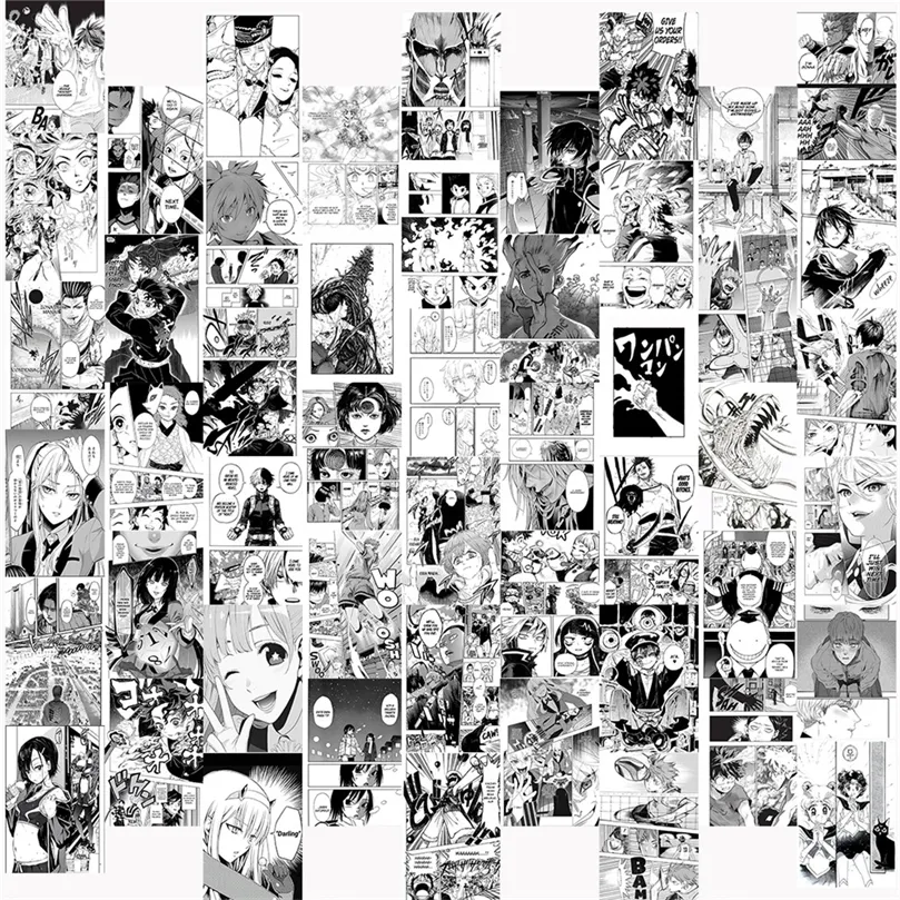 50pcs anime manga paneli duvar kolaj kiti için estetik, erkekler için şık baskı oda dekor