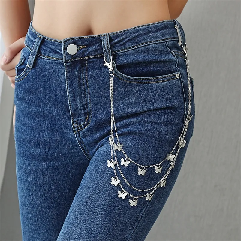 45cm Butterfly Pants Chain Women Unisex Punk Metal Waist on The Jeans Trousers Belt Harajuku Gothic Decor Keychain 220712