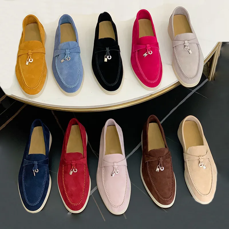 Dress Shoes Womens Top Quality Cashmere loafers Designers Classic buckle round toes Flat heel Leisure comfort Four seasons women factory