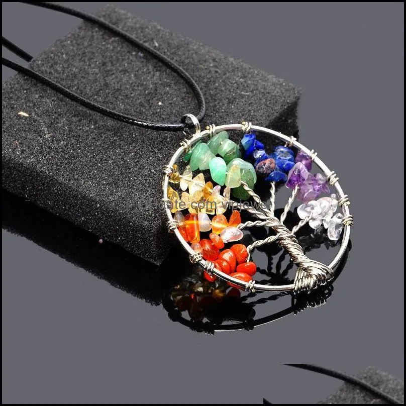 multicolor chakra natural stone tree of life pendant necklaces women heart necklace fashion jewelry christmas gifts k2354