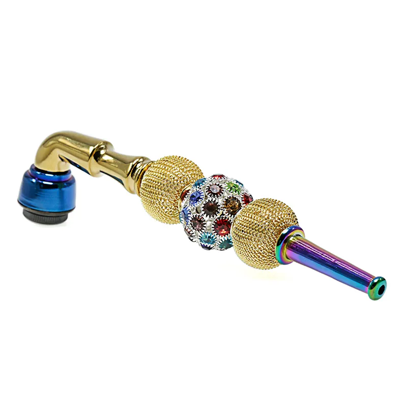 128mm Colorful with Diamonds Metal Smoking Pipes Zinc Alloy Portable Smoke Pipe Detachable Smoke Tube Tobacco Herb Cigarette Holder Father's Birthday Gift ZL1098