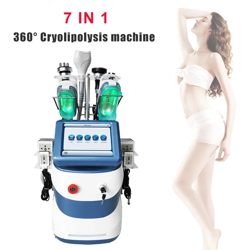 7 I 1 Cryolipolysis 360 Fat Freezing Slimming Machine Cryoterapi Ultraljud 40K Cavitation RF Liposuction Lipo Laser Machine