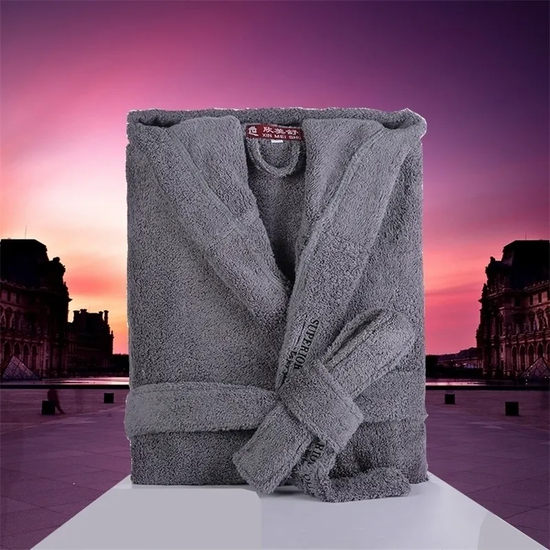 Mężczyźni bawełniane z kapturem zima gruba ciepłe ręcznik po polaru nocna odzież el spa mens szatę pary kimono szatę długą koszulę nocną 201109