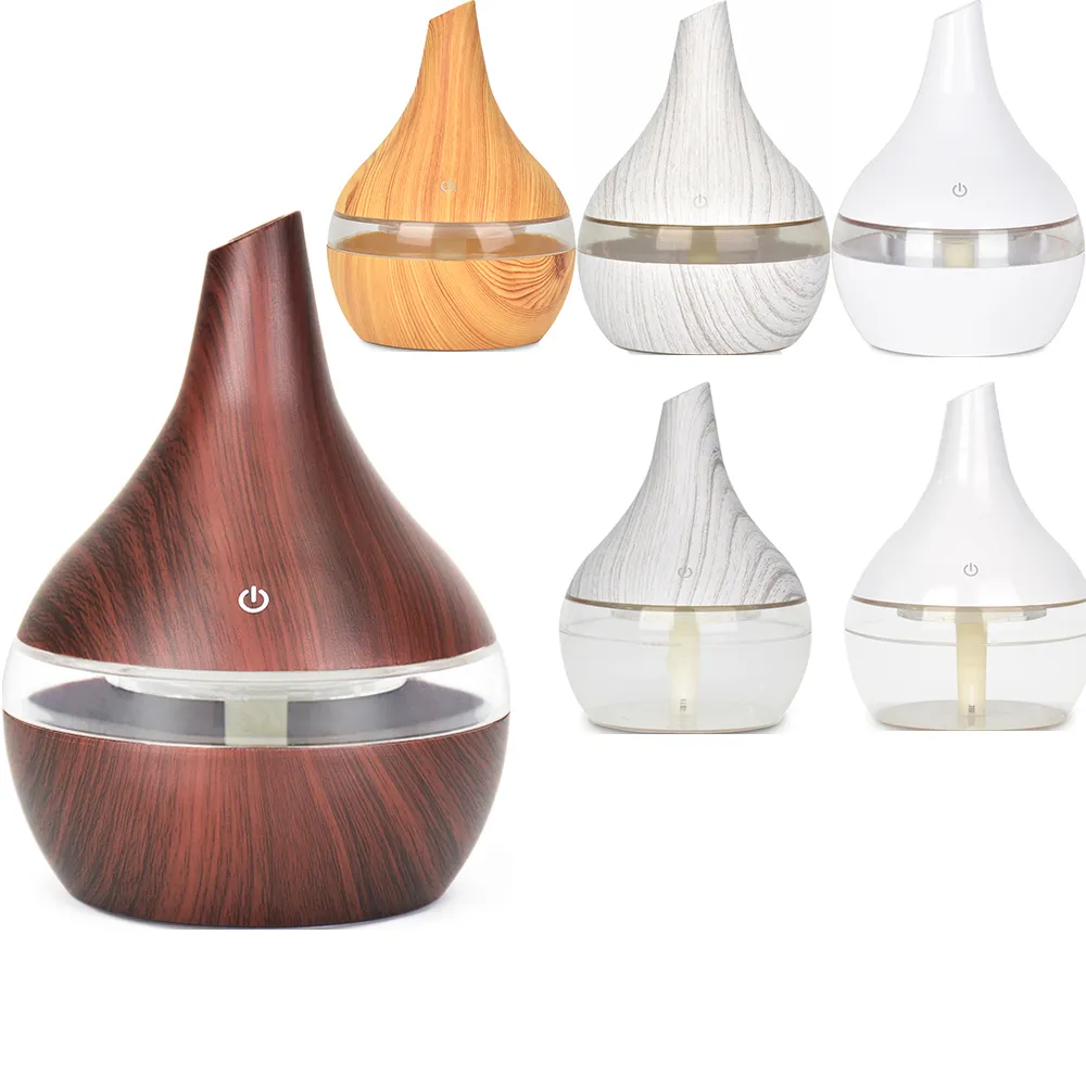 USB Humidifier LED Luminous Humidifier Household 300ml Mini Wood Grain Purifier Aroma Diffuser