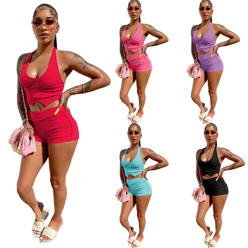 Summer Outfits Wholesale Tracksuits Women Clothes Two Piece Set Sexy Backless Tank Top Vest Shorts Matching Set Casual Sports Suits DHL 7209