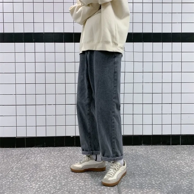 Neploha coréen hommes jean droit homme Denim pantalon Harajuku homme Streetwear pantalon ample pantalon décontracté noir Baggy pantalon 220328