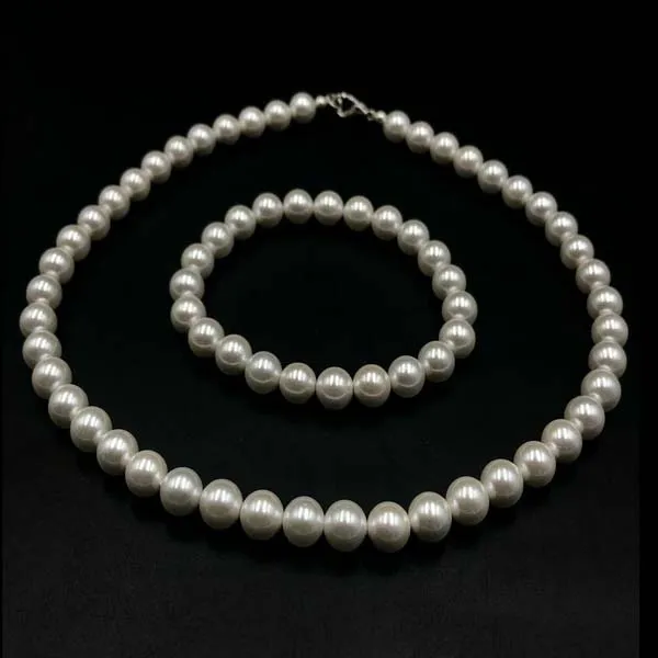 Odlat Shell White Pearl 8x8 MM Pärlor Stretch Necklace Armband Set