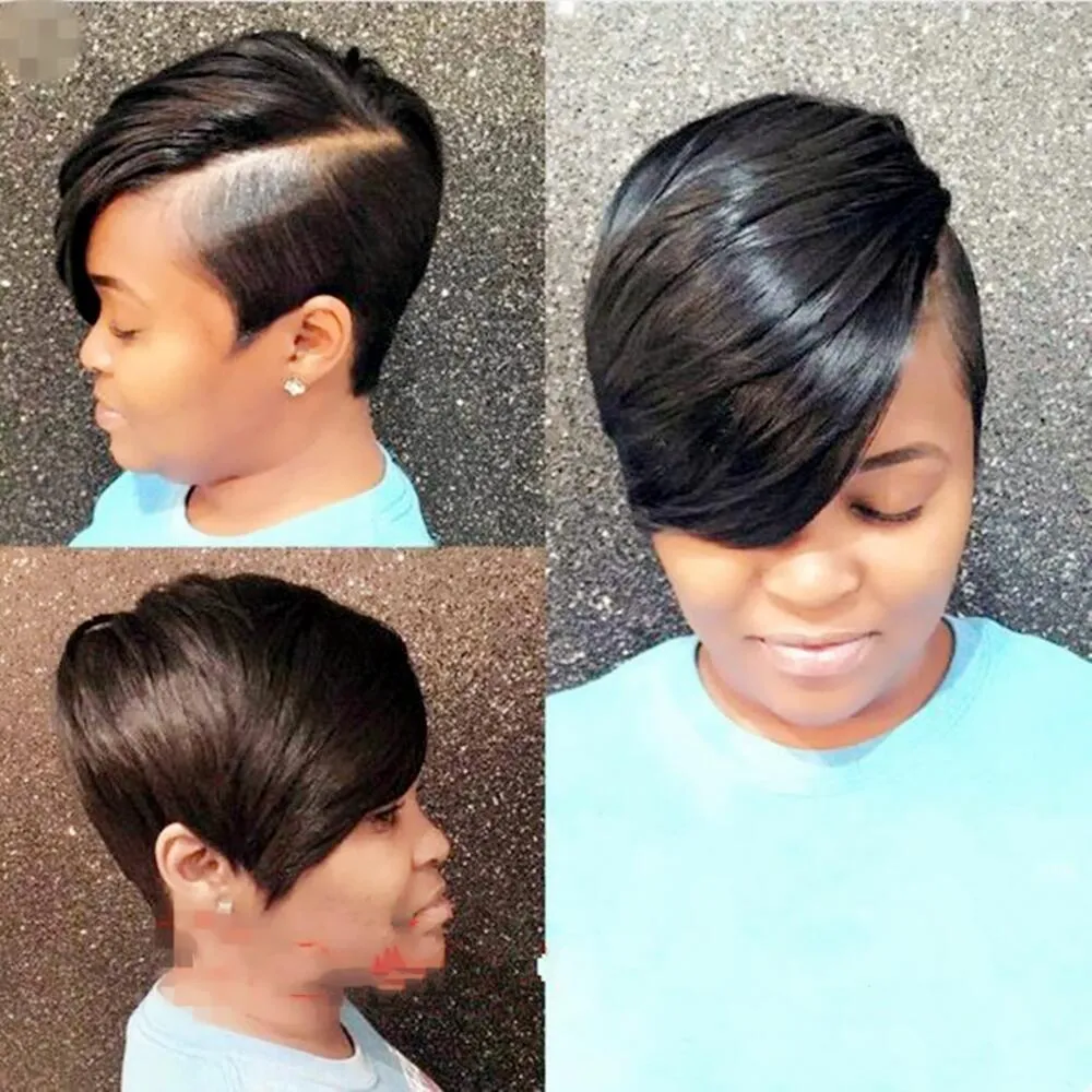 Short cut none lace bob wigs human brazilian baby hair glueless wigs with bangs for black women