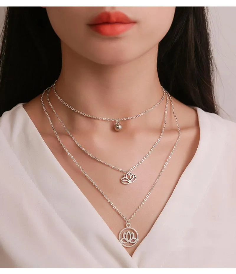 Pendant Necklaces Simple Retro Girls Chain Necklace Choker Jewelry Gift Fashion Temperament Lotus Multilayer For WomenPendant