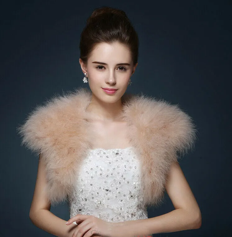 Real Ostrich Feather Fur Shrug Shawl Wraps Bride Wedding Party Cape Accessories