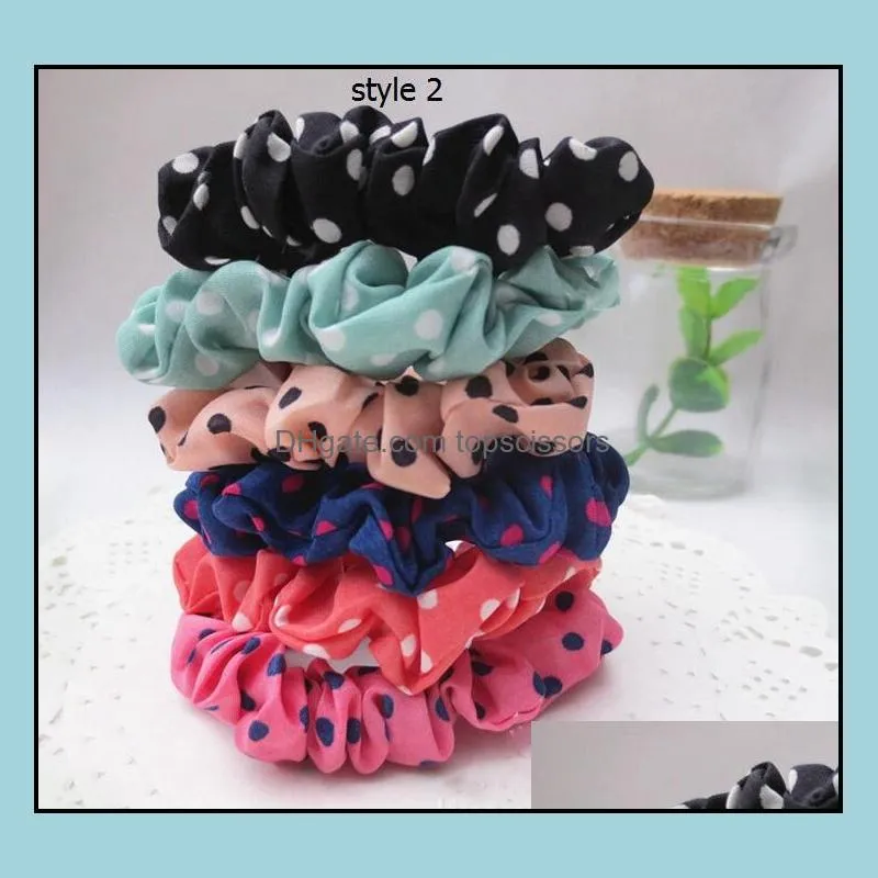 ヘアアクセサリーツール製品50ピースScrunchy Polkaドットストライプシフォン生地ロープポニースティールホルダーヘッドバンド基本バンドループFJ3335ドロップ