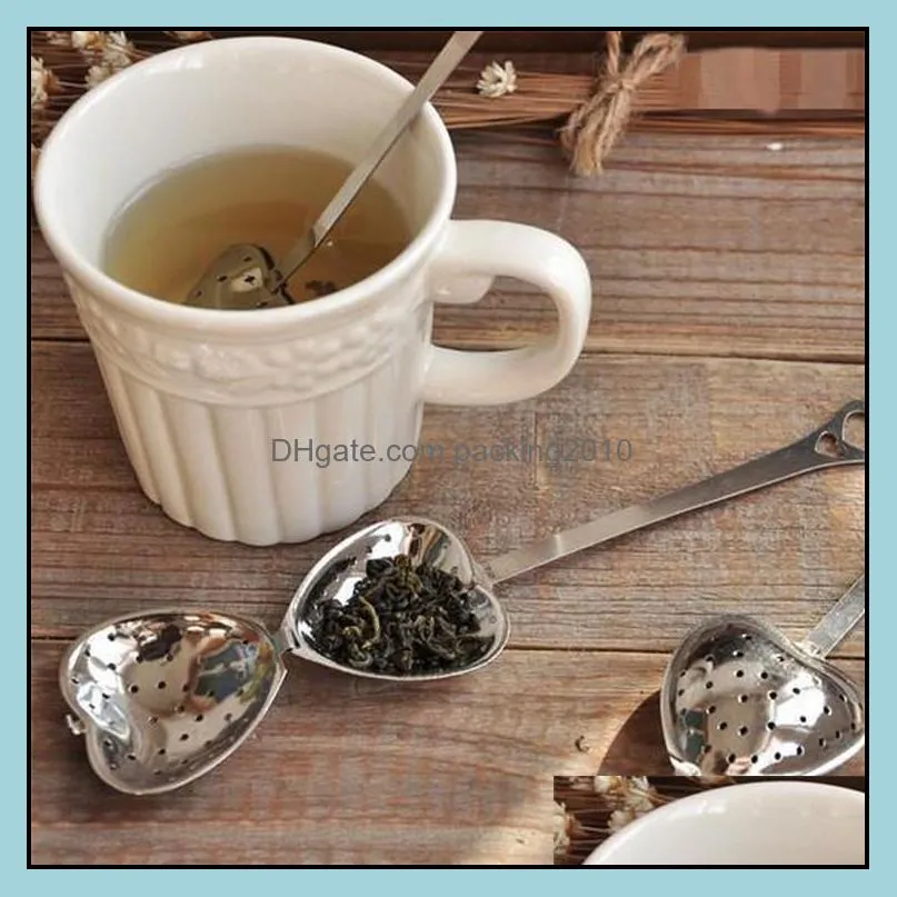 Spring Tea Time Heart Tea Infuser Convenience Heart-Shaped Stainless Steel Tea Tools Herbal Spoon Ball Loose Leaf Filter with Chain