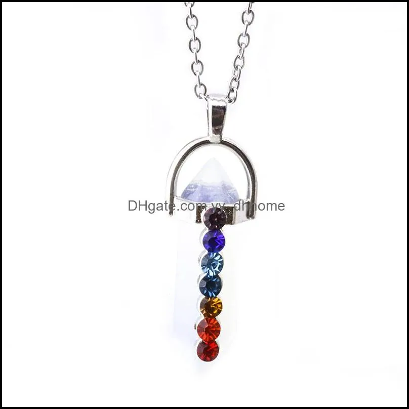 Hexagonal Prism Lapis Tiger Eye Crystal Pink Rose Quartz Natural Stone Pendant 7 Chakra Necklace With 50cm stainless steel chain