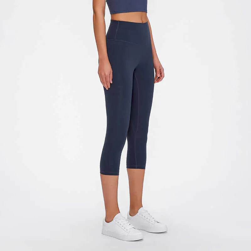 L-102 Kadın Spor Tayt Yoga Pantolon Elastik Yüksek Bel Karın Kontrol Kapriler Kırpma Spor Dipleri Zayıflama Spor Koşu Tayt Kadın