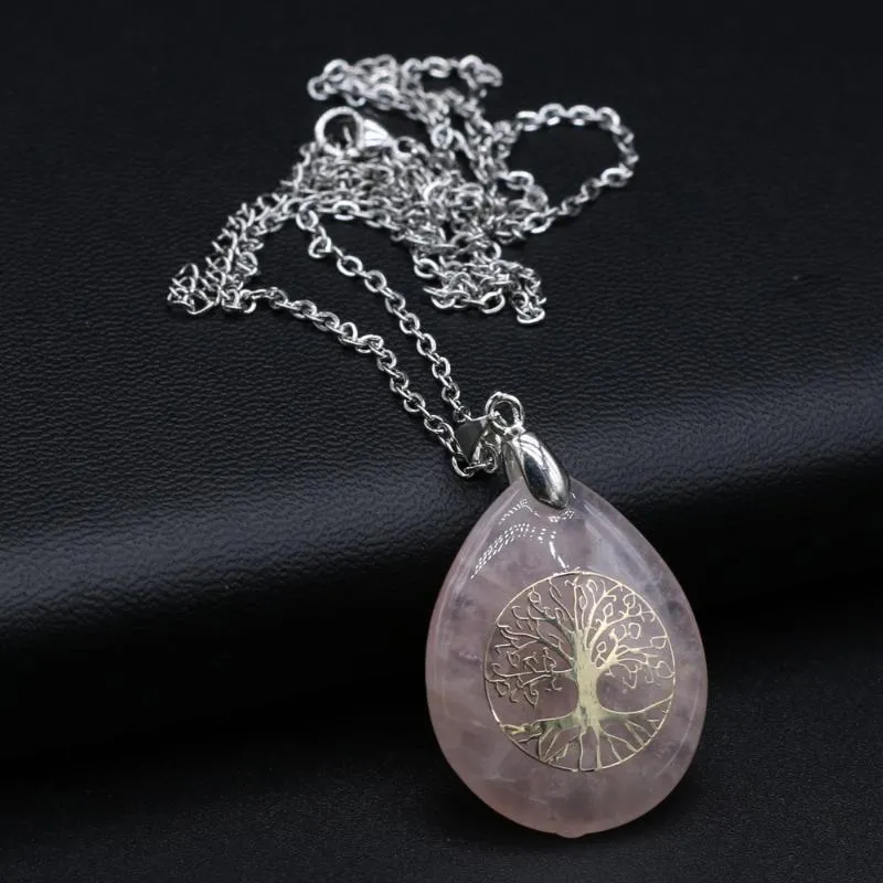 Pendant Necklaces Drop Shape Necklace Natural Stone Metal Alloy Seven Chakras Aura Healing For Women Jewelry Gift 25x32mmPendant
