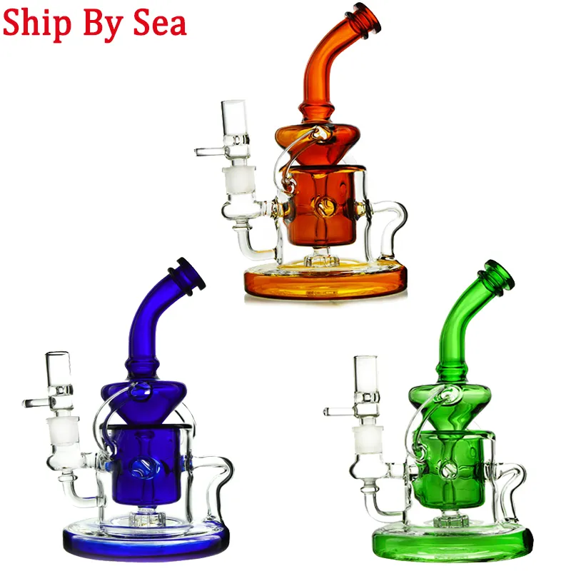 Nave per mare Bong in vetro Narghilè Tornado Klein Recycler Soffione doccia Perc Bong Base pesante Fab Egg Water Pipe 14mm Female Joint Oil Dab Rigs con ciotola