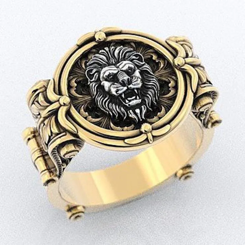 Clusterringen Mannen Ring Punk Gold Lion Roestvrij staal Biker Round Animal Juwelier Power Design Hoge kwaliteit Juwelbui