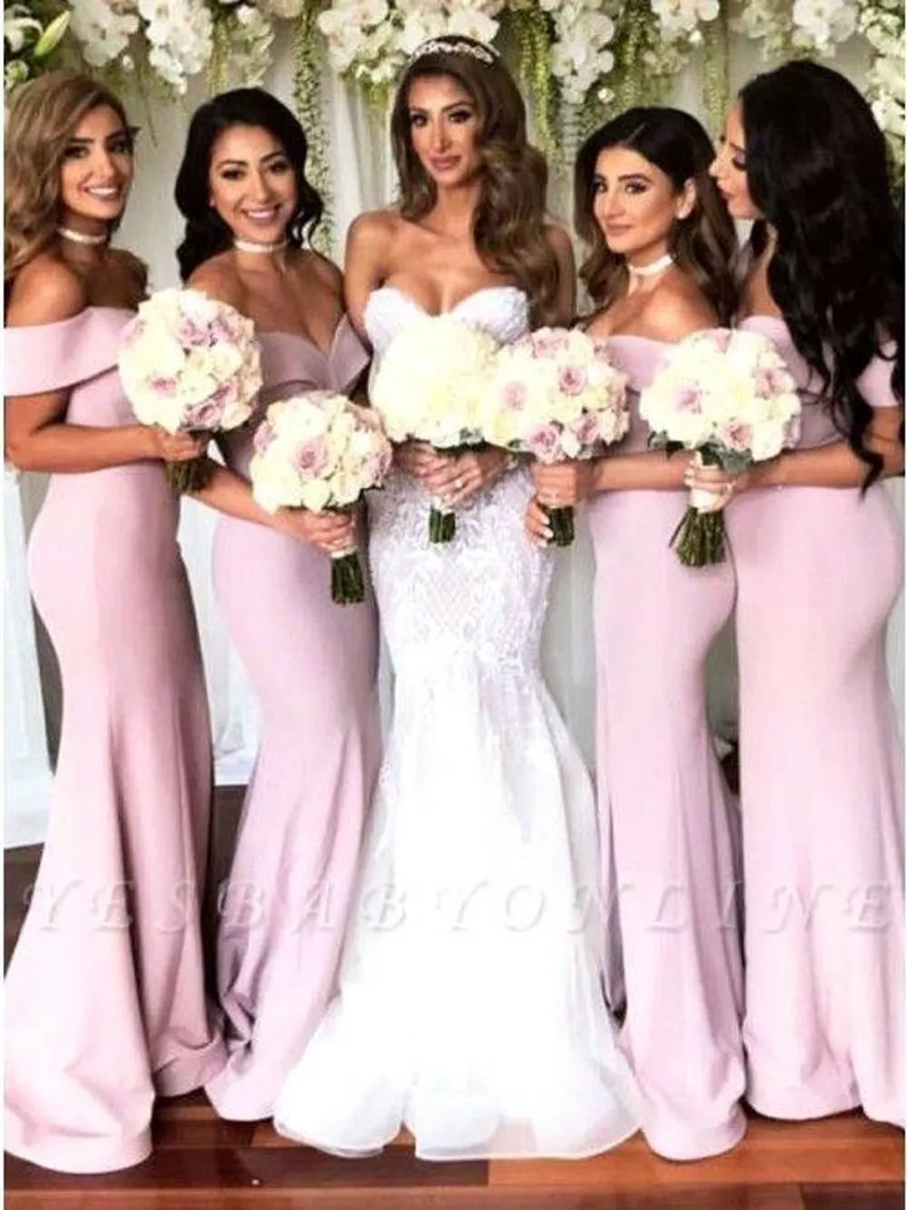Pink Mermaid Bridesmaids Dresses 2022 Elegant Off Shoulder Backless Split Long Maid of Honor Gowns Summer Garden Wedding Guest Evening Dress BC13056 0425