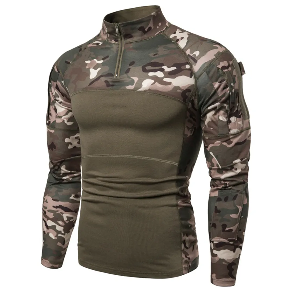 Men's TShirts Tactical Camouflage Tshirt Outdoor Military Combat Uniform Camping Army Clothes Long Sleeve Zipper Men Camo 230206