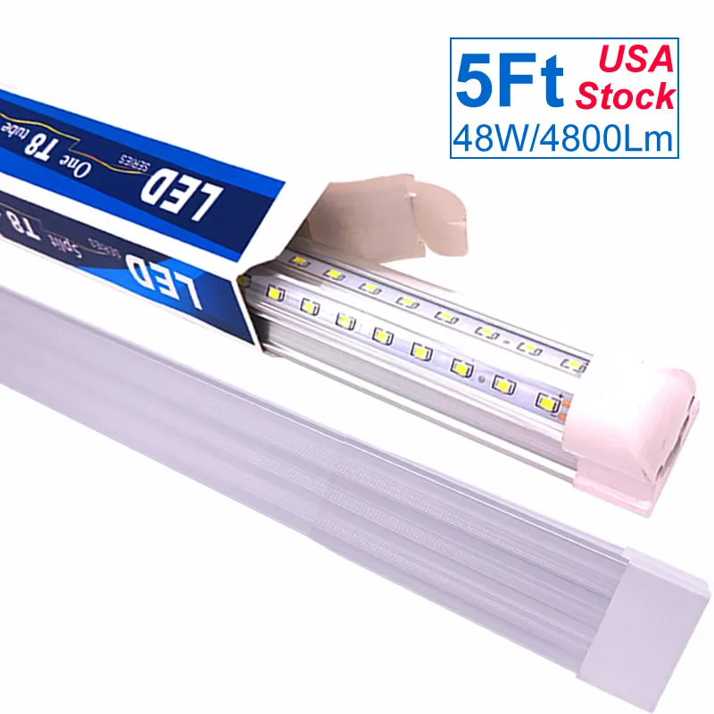 5FT LED-butikslampa, 60 '' T8 integrerad LED-rör, 5 fot länkbara lampor för garage, lager, v form, 5'-bandstång, 45W 48W 4500LM 4800LM oemled