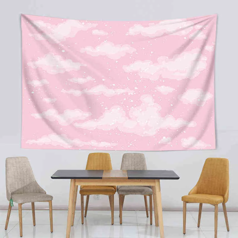 Pink Sky Girl Kawaii Room Wall Tappeti Telo da spiaggia Coperta Hanging Picnic Yoga Mat Home Background Beauty Living J220804