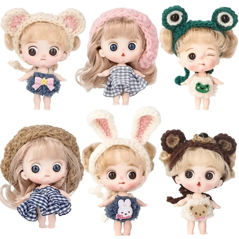 Mini 112 dockor Balljointed Boy Girl OB11 Doll Curly Wig With Cute Expression Face 10cm Surprise Dolls Toys Gift for Girls 220707