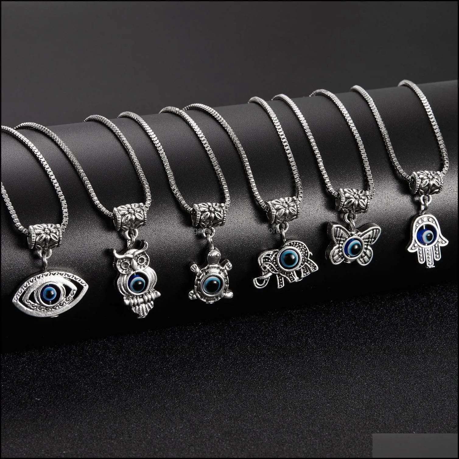 2022 charm turkish jewelry evil blue eye butterfly turtle owl palm necklace for women men pendant clavicle chain choker jewelry gifts