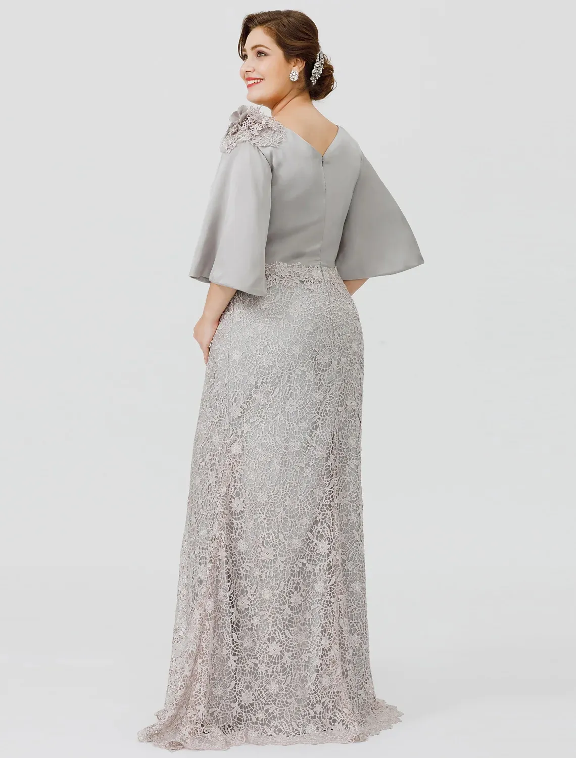 2022 Silver Mermaid of bride 2023 with Satin Lace, Half Sleeves, and Floral Accents - Perfect for Guest Parties and Special Occasions
