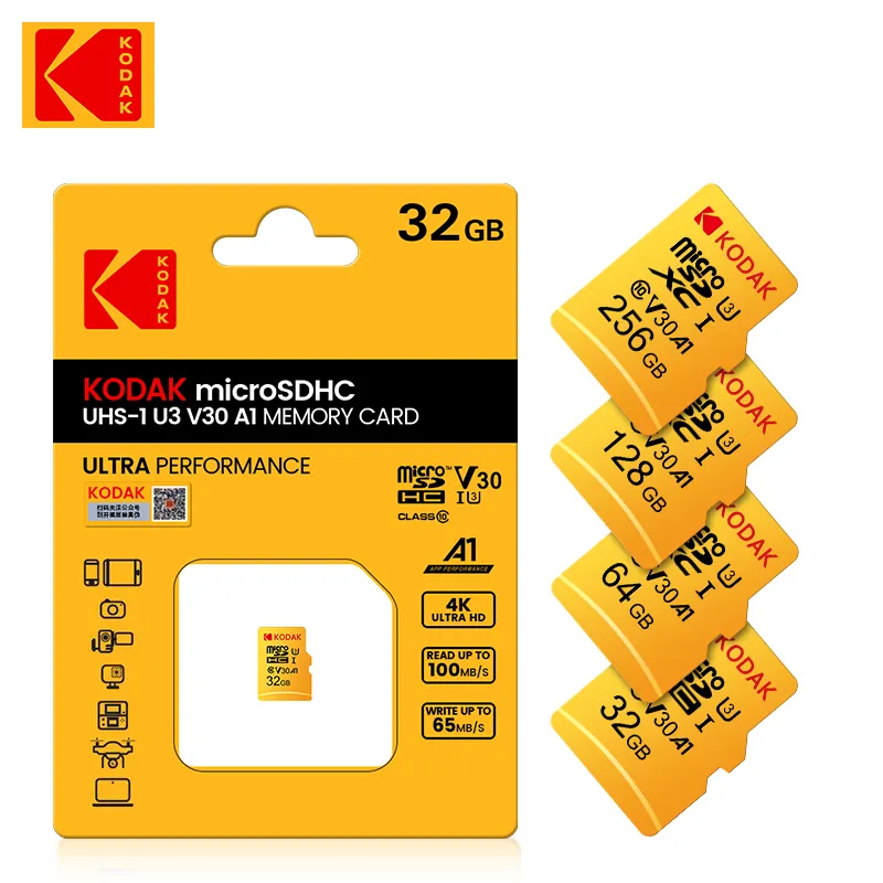 Kodak U3 Micro SD Card 16GB 32GB 64GB 128GB SDXC/SDHC Class 10 Флэш -карта памяти Micro SD 32GB SDCARD для смартфона/камеры
