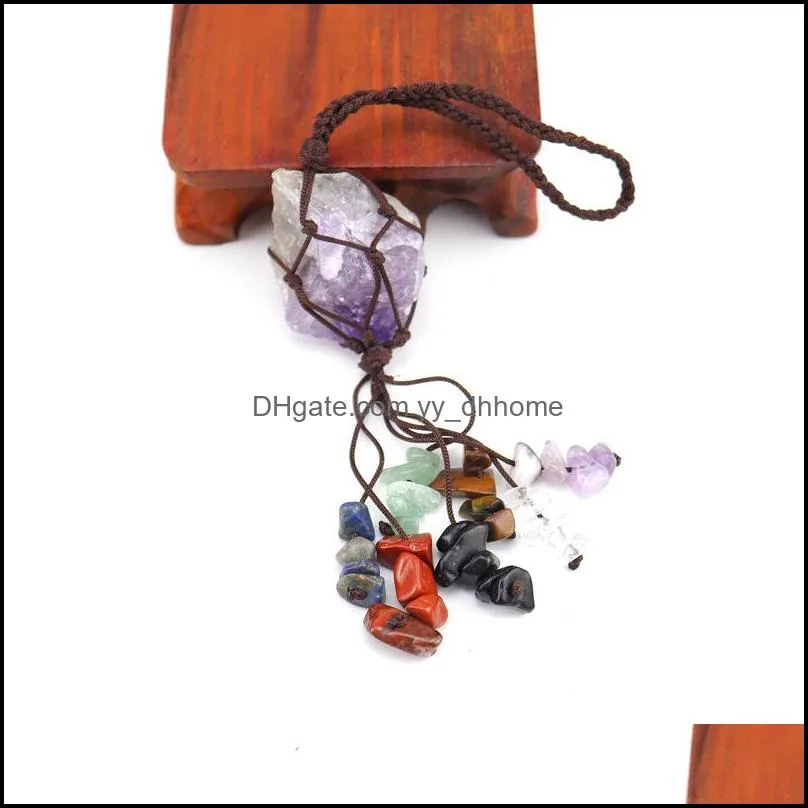 fashion hand-woven natural stone charms 7 chakras crystal rough tassel hang pendants car rearview mirror pendant pendant yydhhome