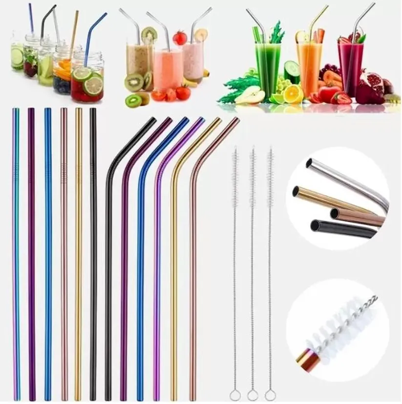 Reusable Metal Drinking Straws Stainless Steel Home Party Bar Accessories Straight Bent Tea Coffee Drinking For Tumblers Mason Jars sxjun7