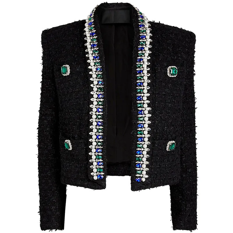 2022 Fashion Femmes courte veste Diamond Perle cloute en laine courte Veste d'hiver