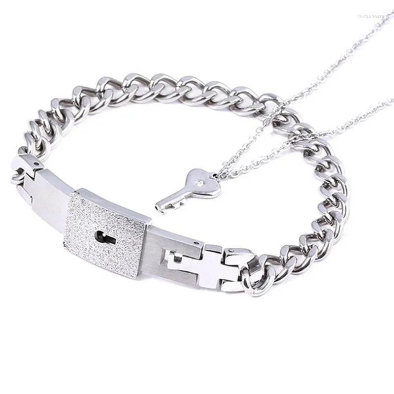 Link Chain Couple Lovers Jewelry Love Heart Lock Bracelet Titanium Steel Bracelets Bangles Collier pendentif clé Collier Trum22