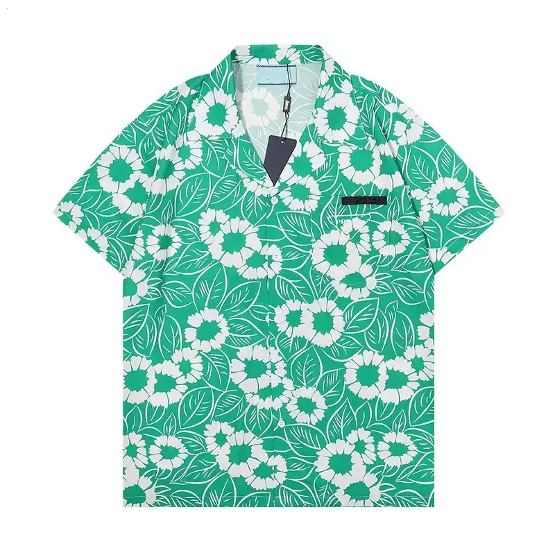 Designer Blouse Shirts Men's Fashion Flower Hawaii silk bowling shirt Casual Shirts Men Short Sleeve Dress Paisley Patchwork Button Front