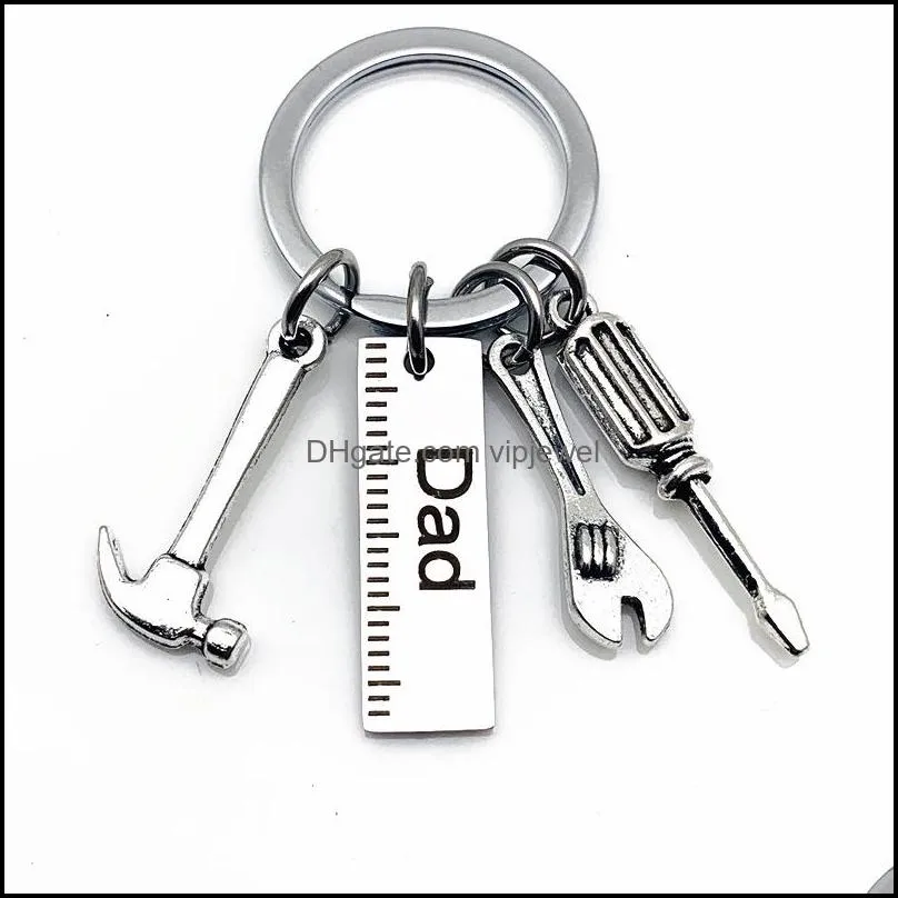 Personalized DIY Stainless Steel Keychain Keychain Engraved Dad Papa Grandpa Hammer Screwdriver Wrench Dad Tools Keychain Father`s Day