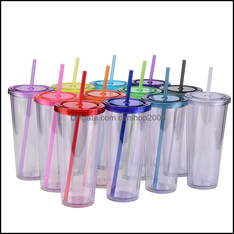 24oz transparent cups tumblers plastic drinking juice cup with lip and straw wll886