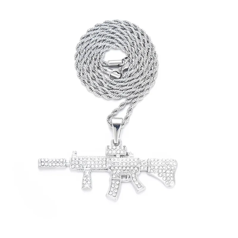 Men's Cool Gun Pendant Personality Hip-hop Jewelry Alloy Full Drill M4 Rifle Domineering Fashion Accessories for men and women