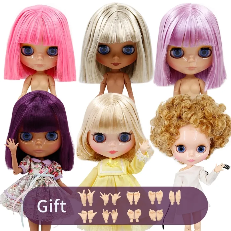 ICY DBS Blyth Doll Joint Body Short Oil Hair and Tan Skin Glossy FaceBlack Matte Face Special Price Icy Licca Toy Girl Gift220505