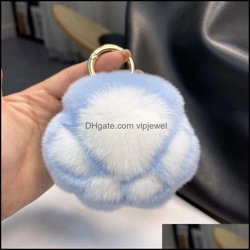 women girls gift rabbit fur cat claw keychains cute key pendant bag keychain fashion accessories