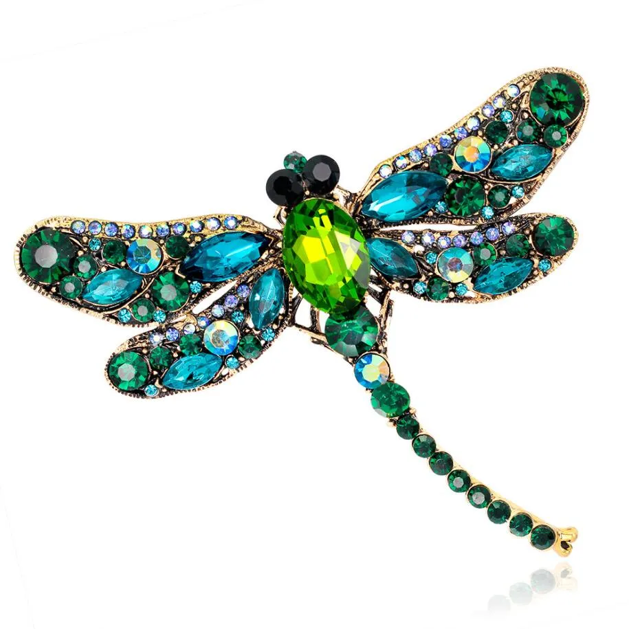 Designer Crystal Vintage Dragonfly Brooches Women Large Insect Brooch Pin Fashion Dress Coat Accessories Cute Jewelry Shinny Rhinestone Gift