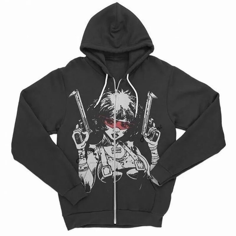 Мужские толстовки для толстовки женские zip Hoodie Y2k аниме с длинным рукавом черный хип-хоп негабаритных гранж Egirl Punk осень зимняя уличная одежда