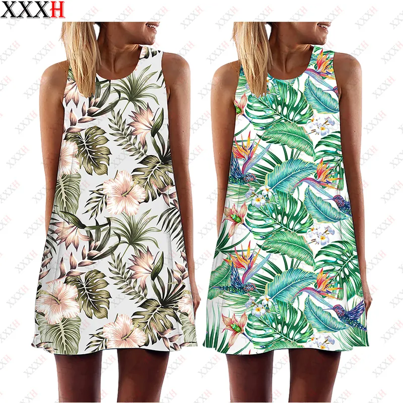 Xxxh uma linha vestidos fêmeas mangas letras mangas havaianas impressão vestido de verão casual mulher sexy flor minissaia fina 220713
