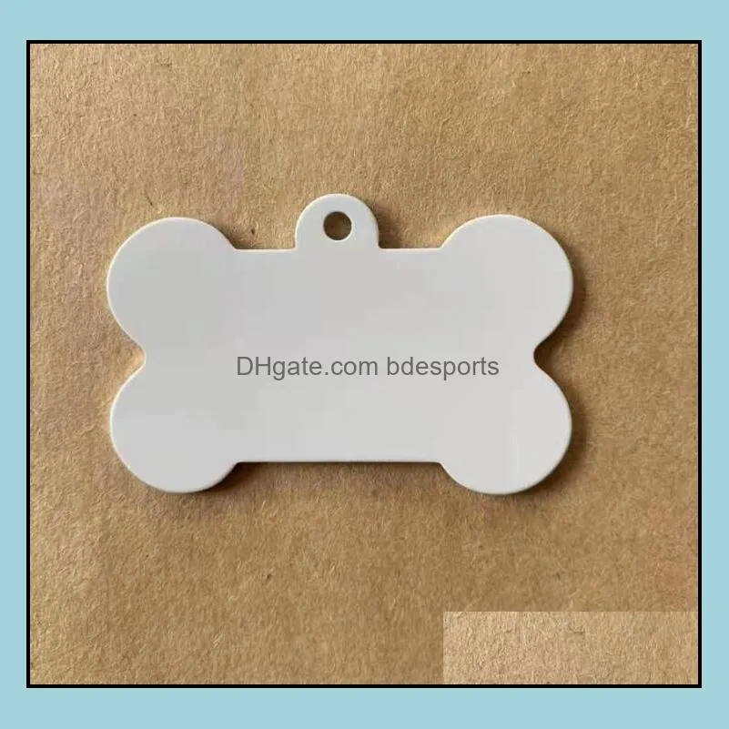 DHL300pcs Sublimation DIY Blank White Metal Bone Pet Dog tag ID Card