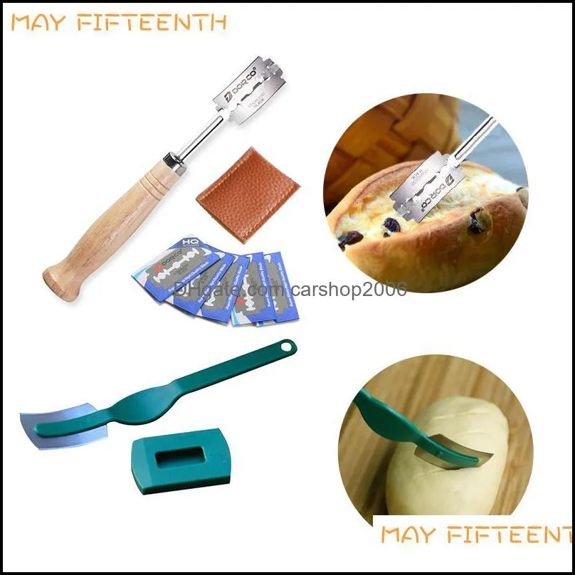 baking & pastry tools plastic/wooden bread lame bakery scraper knife/slicer/cutter dough breads scoring with blades and cover 376