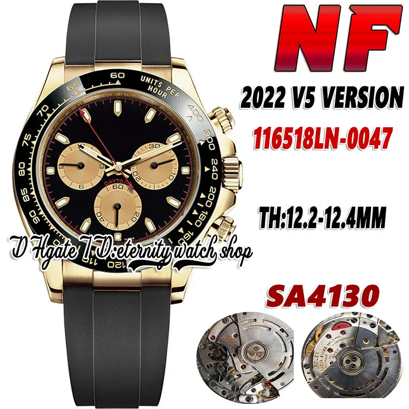 2022 NF V5 TH: 12.4mm Po116518 SA4130 Chronograaf Automatische Herenhorloge Black Dial SS 904L RVS Gouden Case Rubber Strap Super Version Eternity Horloges S116519