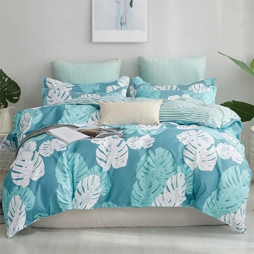 Nowy wiosenny letni łóżko pościel 4pcs/zestaw łóżka pokrywka łóżka tropikalna zielona roślina podwójna kołpak Zestaw Zestaw Home Tekstyles T200615