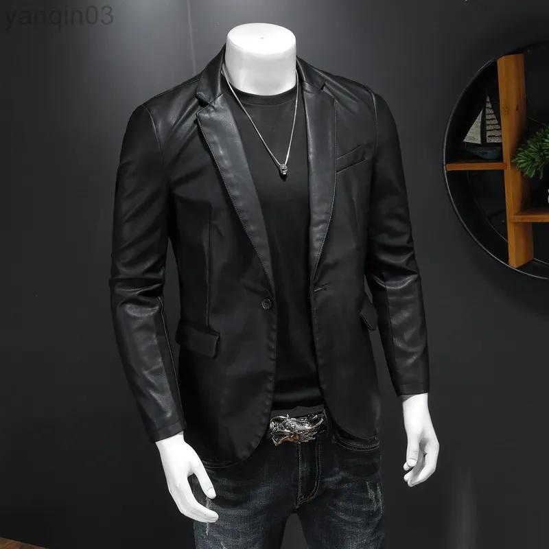 Black Jaqueta de Couro Masculina Outfit Pu Leather Jackets 5xl Autumn 2022 Faux Leather Jacket Motorcykel Stäng ner jackor L220801