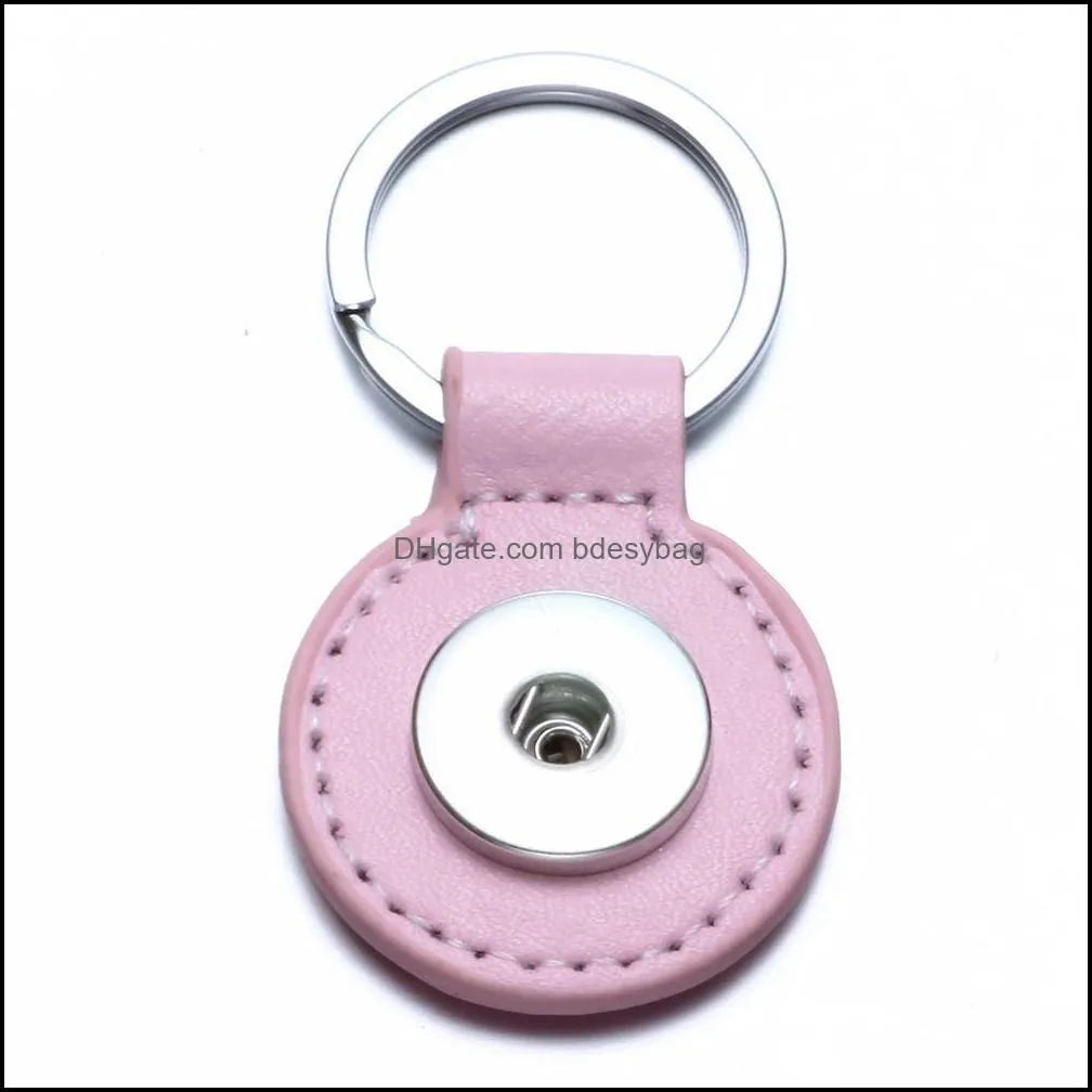 Noosa Round Colorful PU leather snap Keychains Simple fit DIY 18MM snap buttons unisex Car bag key rings wholesale for women men SH011