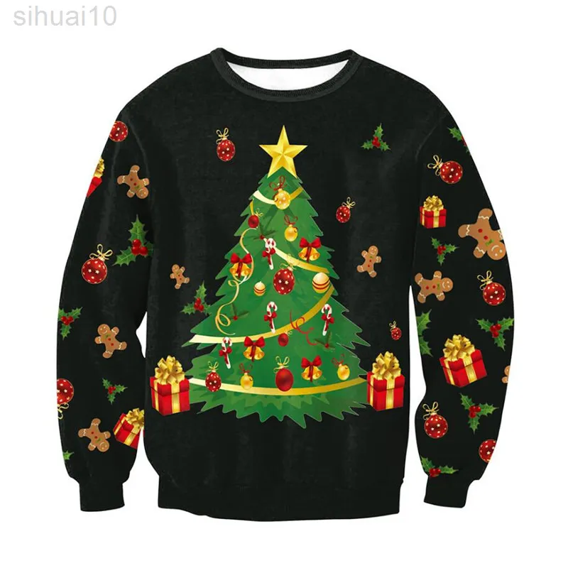 Men Women Ugly Christmas Sweater 3D Christmas Tree Gifts Gedrukte herfst winterhals sweatshirt pullover Xmas jumpers tops l220801